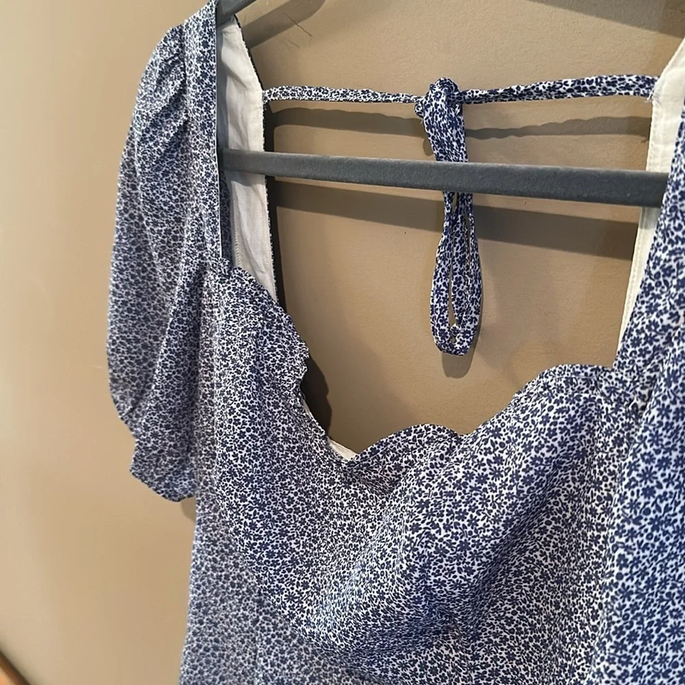 Abercrombie and fitch Floral Puff Sleeve Top - Blue